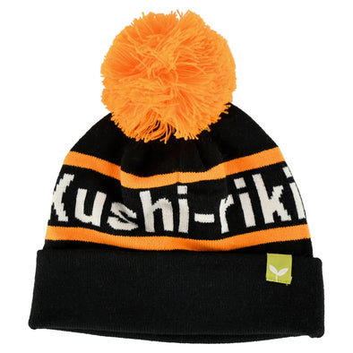 Kushi-riki's University Black Beanie with Pom Pom