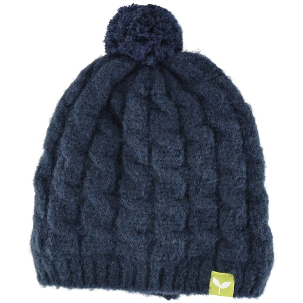 Kushi-riki Kids Fleece Lined Snow Bunny Beanie with Pom Pom-Navy Blue