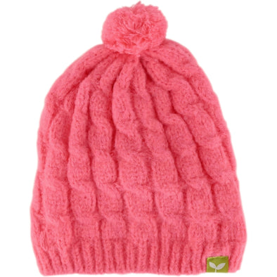 Kushi-riki Kids Fleece Lined Snow Bunny Beanie with Pom Pom-Pink